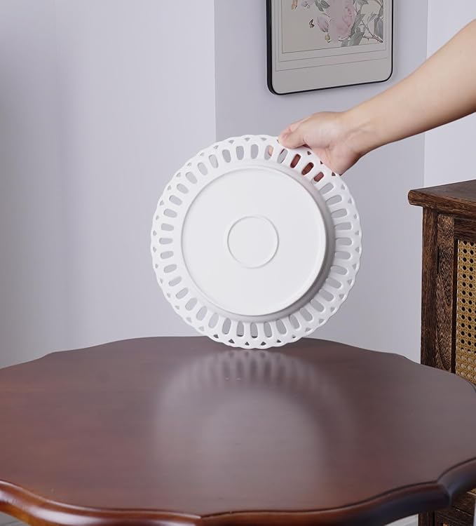 Aimusego Porcelain White Dinner Plates, Set of 4, Ceramic Salad Plates, Platters for Cake Snacks Steak Bread Luncheon Dish at Home Hotel and Restaruant, Stackable, for Holiday (White B, 9.8'')