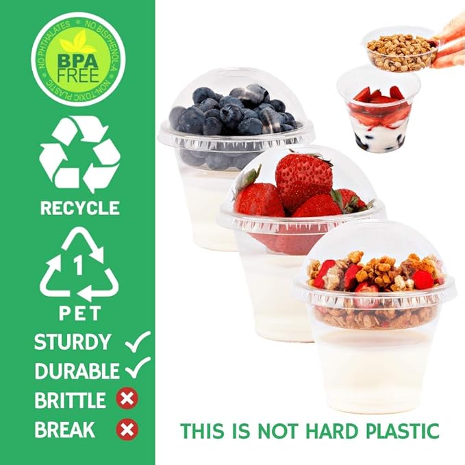 Aatriet 9oz Clear Plastic Parfait Cups with Insert 3.25oz & Dome Lids No Hole - (20 Sets) Yogurt Fruit Parfait Cups for Kids, for Dips and Veggies, Take Away Breakfast and Snacks. No Leaking