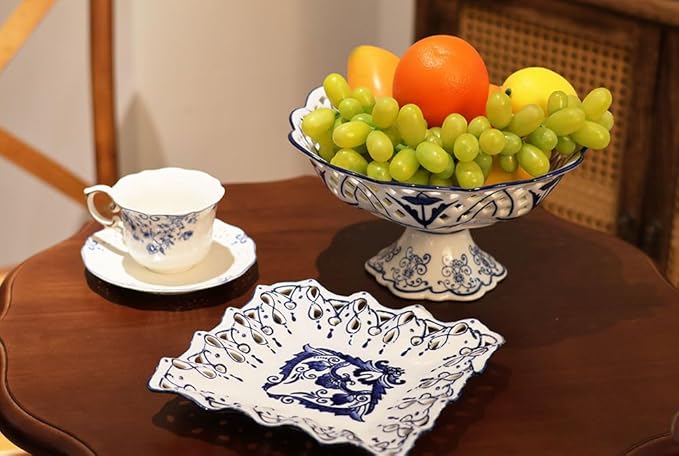 Aimusego Vintage Square Salad Plates, Handmade Decorative Ceramic Dessert Plates for Bread, Butter, Appetizer, Serving Dishes, Trays & Platters, Dishwasher Safe (Square Floral，10‘’)