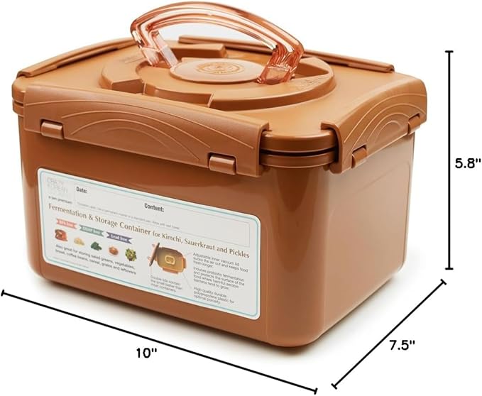 Crazy Korean Cooking Premium Kimchi, Sauerkraut Fermentation and Storage Container with Inner Vacuum Lid, Sandy Brown (1.3 Gal (5.2L) 1 PACK)