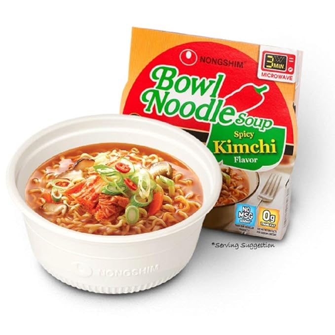 Nongshim Ramen Noodles, Gourmet Instant Ramen bowl, Premium Microwavable Noodle Soup, Kimchi, 3.03 Ounce (Pack of 1)