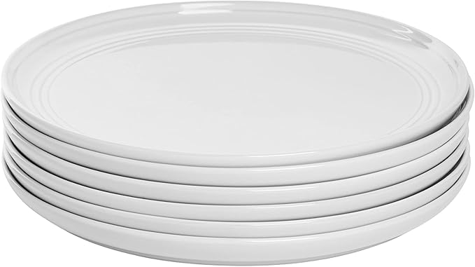 Double Line 10.5" Dinner Plate, Set of 6 (1 Pack), White