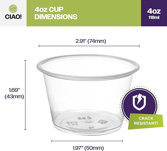 CIAO! 4OZ PP Clear Portion Cup, Lids Sold Separately (Case of 2,500)
