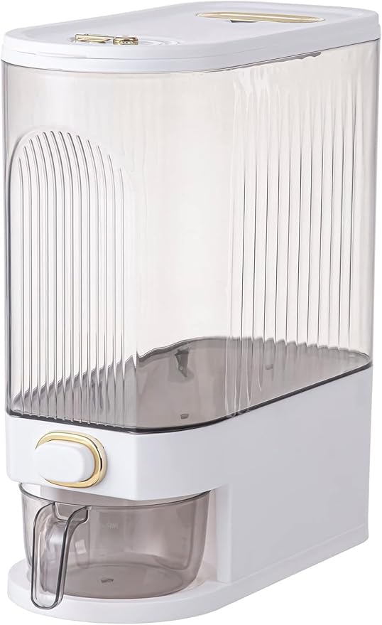 5kg/10kg Rice Dispenser - Large Pantry Storage Container with Measuring Cup & Time Markings | Kitchen Grain Dispenser for Cereal, Pasta, Dry Food | 11.02LB/22.05LB Capacity (22 lbs)