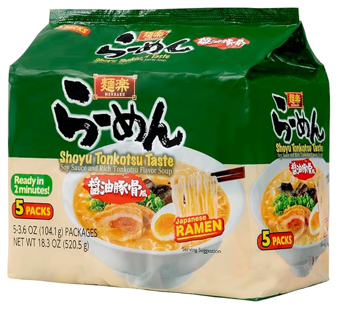 Hikari Menraku Ramen Shoyu Tonkotsu Japanese Instant Noodle Soup, 10 Pack 18.3 Oz
