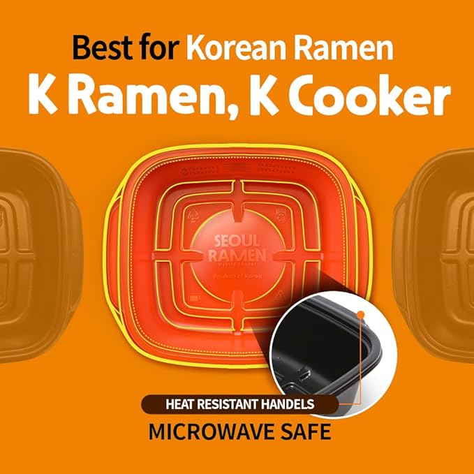 Seoul Ramen Hybrid Cooker | Microwave Ramen in 6 Minutes | Perfect for Korea Ramen, Small Kitchen, or Office | Dishwasher-Safe, Microwaveable, BPA-Free (6 Pack) (Orange)