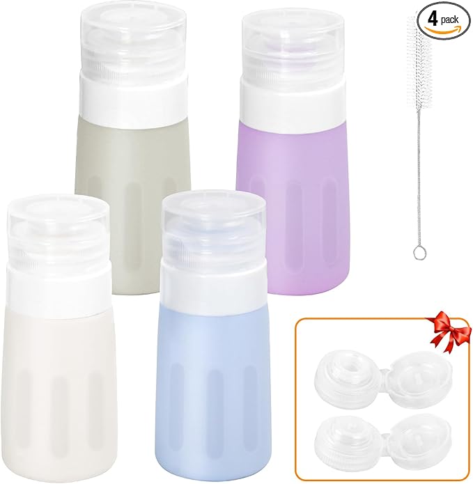 Seropy Condiment Squeeze Bottles for Sauces, Salad Dressing Container to Go, Small Silicone Squeeze Bottles, Condiment Containers Dispenser for Ketchup Hot Sauce, Purple/Beige/Blue/Gray 2 Oz