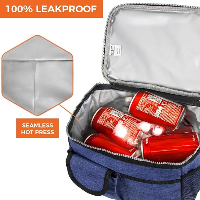 opux Insulated Lunch Box for Men Women Kids, Leakproof Reusable Lunch Bag Cooler for Work School Office, Soft Thermal Lunchbox Tote with Shoulder Strap for Boys Girls Adults, Heather Navy, 14 Can/8L