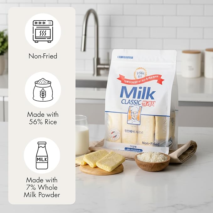 56% MILK CLASSIC Korean Milk Cracker – Oven Baked Non-Fried Rice Crackers, Individually Wrapped – Crispy Milk Flavor Snack – Lunchbox, Snack Box & Gifting 24 Count