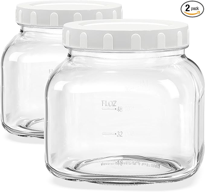 0.6 Gallon Airtight Glass Jar with Lids, Wide Mouth Half Gallon Mason Jar for Pickle, Cookie, Kombucha, Flour, Sugar. Set of 2 Large Pickle Jar with 2 Scale Marks