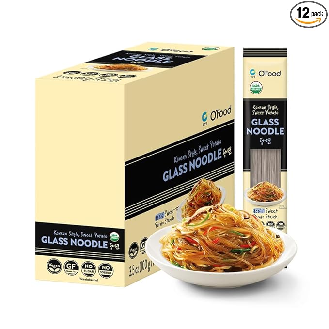 Premium Organic Glass Noodles – [12 Pack - 42oz] – Gluten-Free | Sugar Free | Korean Sweet Potato Vermicelli | Vegan & No Sodium | Low-Calorie Rice & Pasta Alternative for Stir-Fry, Soup & Asian Recipes - O’food