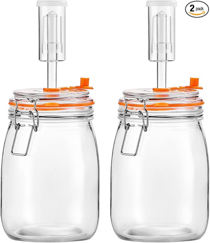 Fermentation Jar, 1.1 Liters Glass Fermenting Jar for Making Sauerkraut, Kimchi, Pickles, Mead, Cider & More, Pack of 2