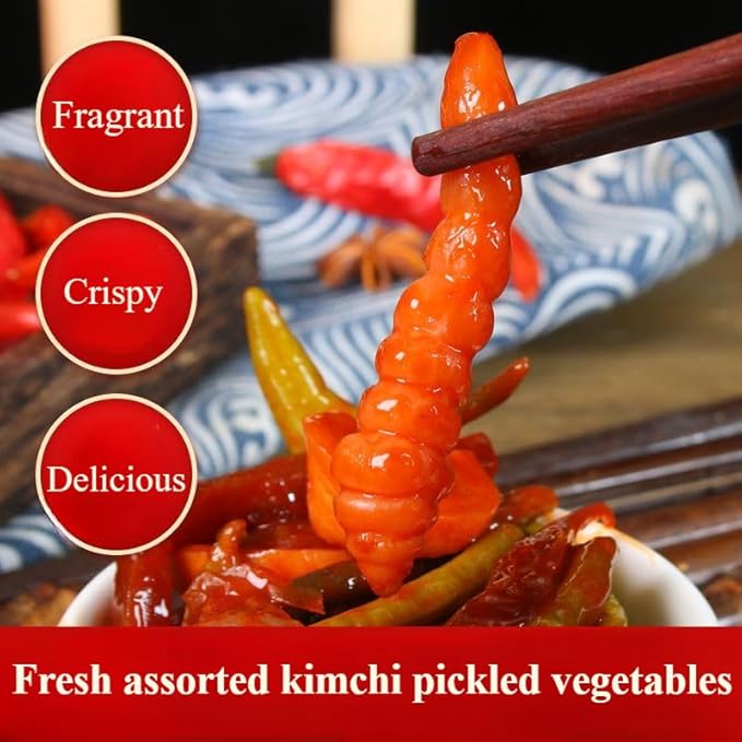 Spicy and crispy dried radish, Korean sweet and spicy kimchi, mixed pickled vegetables, side dishes, chili sauce, Laba garlic, seasoning, Chinese specialty, condiment (Assorted pickle 168g,3 cans)