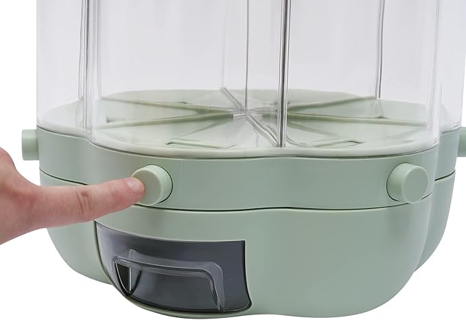 Grain Storage Container Dispenser, 6 Grids rice dispenser rotating, 360° rotating food dispenser One-Click Output rice Storage Round Grain Dispenser Kitchen (Matcha Medium 1.53kg)
