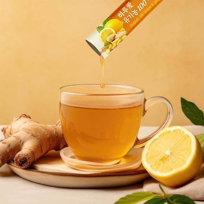 [30 Sticks] Organic 100% Pure NFC Lemon Ginger Juice Sticks – 15g Each – Balanced 50/50 Blend, Cold Pressed, Non-GMO, No Sugar Added