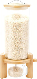 7.5L Glass Rice Dispenser, Cereal Container with Bamboo Stand, Large Airtight Food Storage Bin, Rice Organization Tank with Measuring Cup for Grain Coffee Beans Dry Food