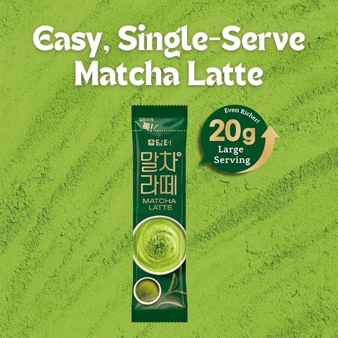 Damtuh Matcha Latte 20g x 7 Sticks – Ceremonial Grade Creamy Korean Matcha Latte Powder Mix, Instant Green Tea Drink for Smooth Café-Style Sweetened without sugar