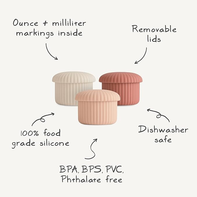 mushie Silicone Baby Food Containers (Pink Combo) | 4 oz, 3 Pack Set | Reusable Storage Jars with Lids | Microwavable Dishwasher and Freezer Safe