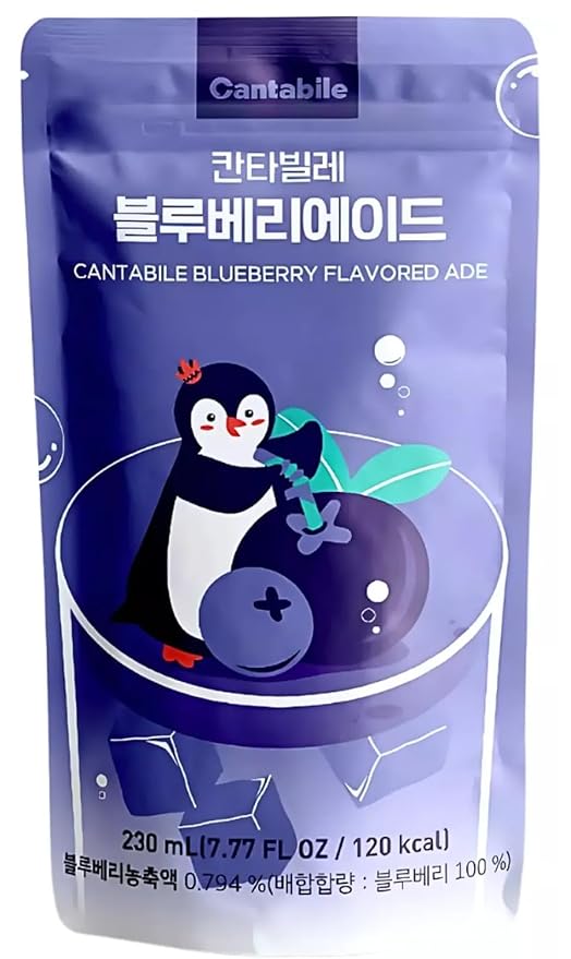 Cantabile Korean Pouch Drink Convenience Store Beverage Imported from Korea (Box of 10, Blueberry Ade)