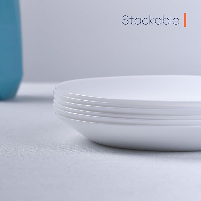 LaGlint 8.5 inch Salad Plate Set of 6, Lightweight Opal Glass Round White Plates for Appetizer Dessert Kitchen, Dishwasher and Microwave Safe