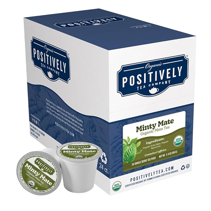 Organic Positively Tea Company, Minty Mate, Yerba Mate Tea, K-Cup Compatible, 24 Pods