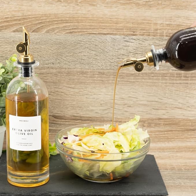 Molimoli Oil and Vinegar Dispenser with Metal Pour Spout, Weighted Pourer, Glass Bottle Dispenser for Kitchen, Olive Oil Cruet, Glass Olive Oil Bottle | 500ml, Set of 2