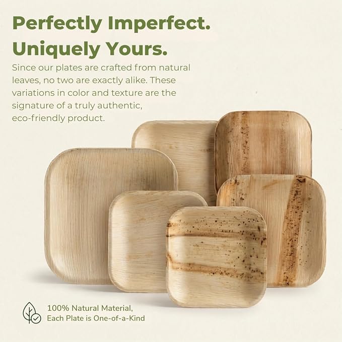 Koala love Palm Leaf Plates Bamboo Disposable Square 10 inch 200 Bulk Party Pack Elegant Sturdy Design Better Than Paper and Plastic Plate (KoalaLove -PLP-10IN-200-Plates)