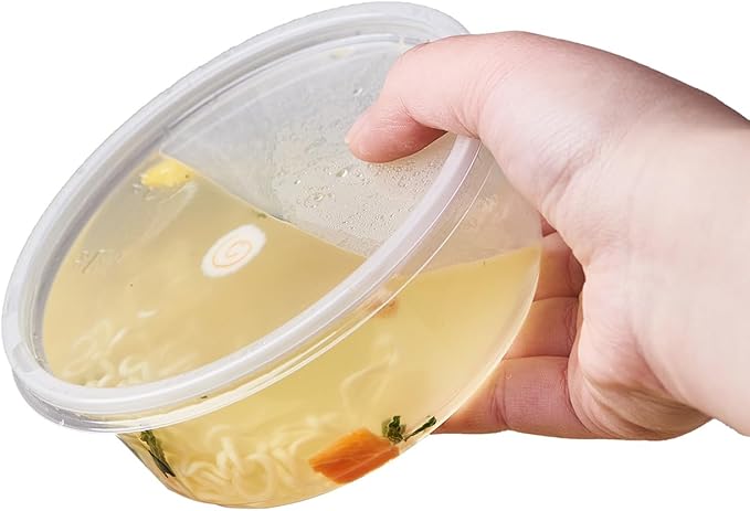 FULING [50 Set - 8 oz. Plastic Deli Food Storage Containers With Lids Disposable Clear Small Togo Containers …