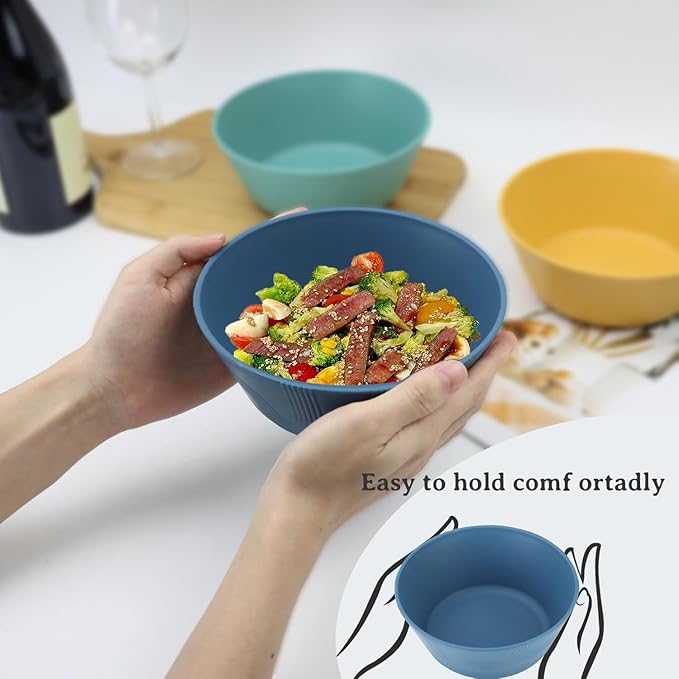 PYRMONT Large Cereal Bowls 36 OZ Wheat Straw Bowls Set of 8 Alternative Plastic Bowls Reusable Microwave & Dishwasher Safe Unbreakable Bowls for Salad Kitchen Bowls for Serving,Camping,RV-Multi
