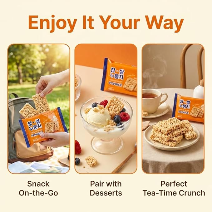 Korean Sweet Nurungji Pop Crackers (찹쌀누룽지) – Crispy Glutinous Rice Snack, Healthy Roasted, ASMR Texture, Individually Packed (Sweet Nurungji Pop - 10.2oz (288g))