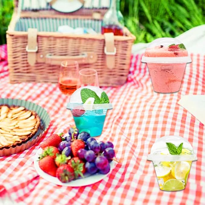 Szsrcywd 50 Pcs 6 oz Clear Plastic Cups with Dome Lids,Transparent Parfait Cup,Disposable Dessert Cups for Fruit,Ice Cream,Cupcake,Iced Cold Drinks