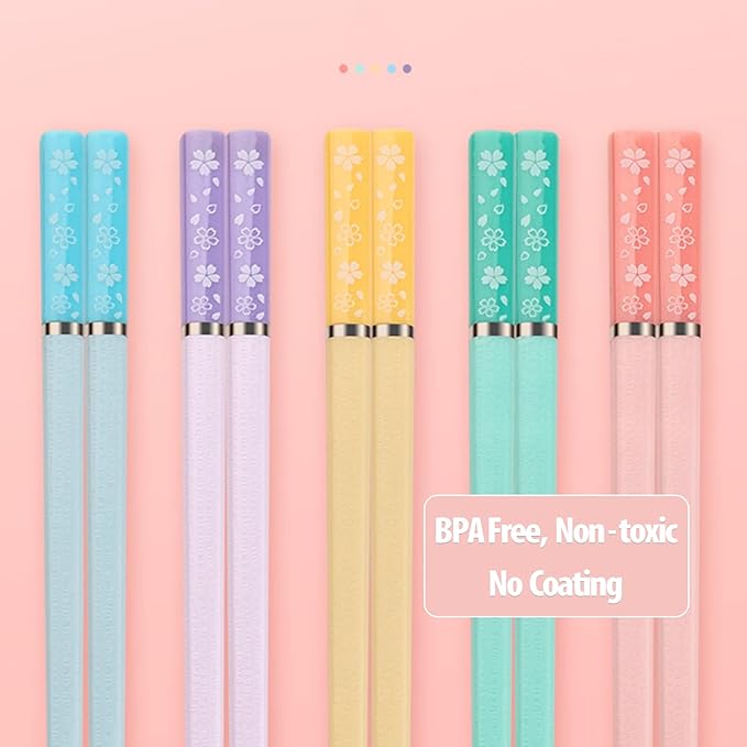 5 Pairs Fiberglass Chopsticks, Slivek Premium Reusable Chinese Chopsticks Dishwasher Safe, Non-slip and Lightweight 9.5 inches Chop sticks Sakura