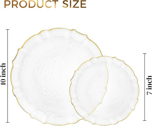 bUCLA 40PCS Clear and Gold Plastic Plates - Fancy Lace-Edge Clear Plates with Gold Trim Hammered Disposable - Include 20 Each(Dinner&Dessert) for Party & Wedding