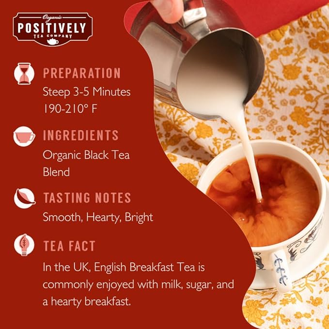 Organic Positively Tea Company, English Breakfast Black Tea Bags, 20 Count