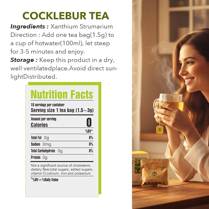 Soilmount - Cocklebur Tea - |Xanthium Strumarium|苍耳|Canger| - Pure Herbal Tea - Natural, Organic, Non-GMO, Clean Ingredients, Caffeine Free (18 Tea Bags, Box 1)
