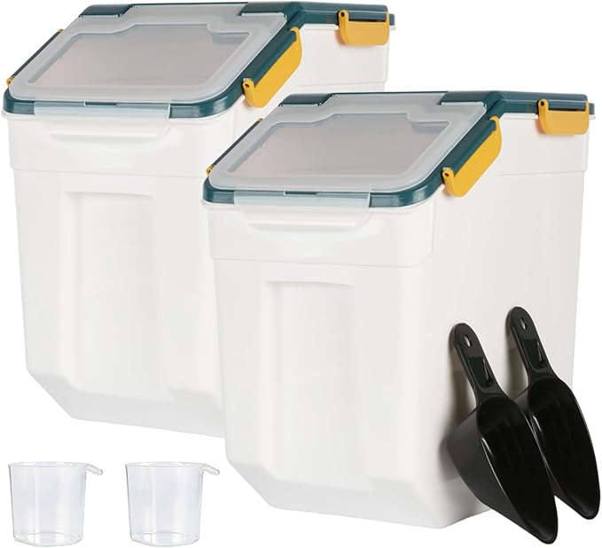 Saim Flour Storage Container Bin 25lbs (2 Pack), BPA Free Rice & Food Dispenser with Lid, Measuring Cup & Scoop - Kitchen Pantry Organizer for Grain, Cereal, Dog Food, Baking Supplies - Dark Blue