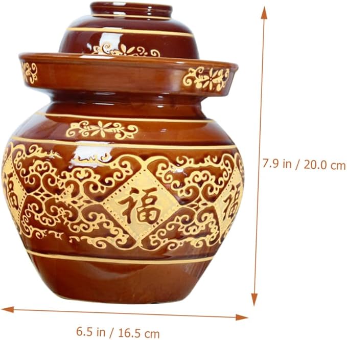 ULTECHNOVO Earthenware Pickle Jar 4lb Thickened Ceramic Chinese Kimchi Crock with Sealed Lid for Vegetable Fermenting and Sauerkraut Storage, Traditional Pottery Jar for Home Use