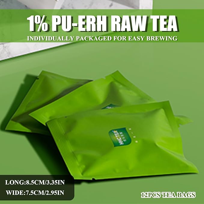 Organic Pu-erh Tea Bags, Raw (Uncooked) Chinese Yunnan Ancient Tree 2018 | 12 Individually Wrapped Tea Bags (1.5g Each) | Rich in Antioxidants, Natural Energy Boost | Daily Breakfast