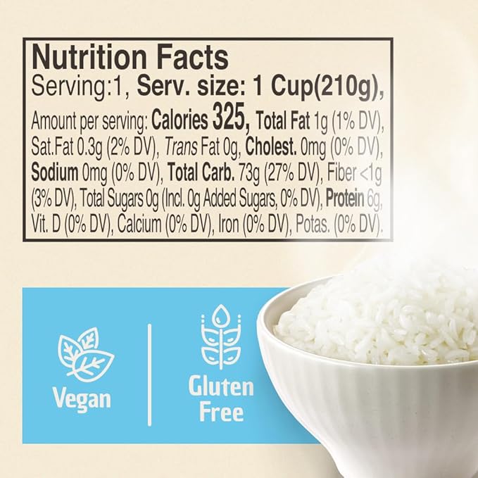 Premium Instant Rice | Sticky Sushi Rice | 0 Trans Fat/ 0 Cholesterol/ 0 Sodium | Ready in 90 Secs | Gluten-Free | Healthy Sticky White Rice Bowls (Bap) – [WHITE Rice |12 Pack] | Long Shelf Life - O'Food
