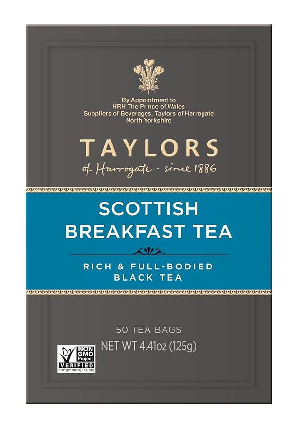 Taylors of Harrogate Scottish Breakfast, Black Tea, Pillow Tea Bags, 50 Count (Pack of 6), Strong, Malty and Full, Caffeinated, Enjoy Hot or Iced, 300 Teabags Total