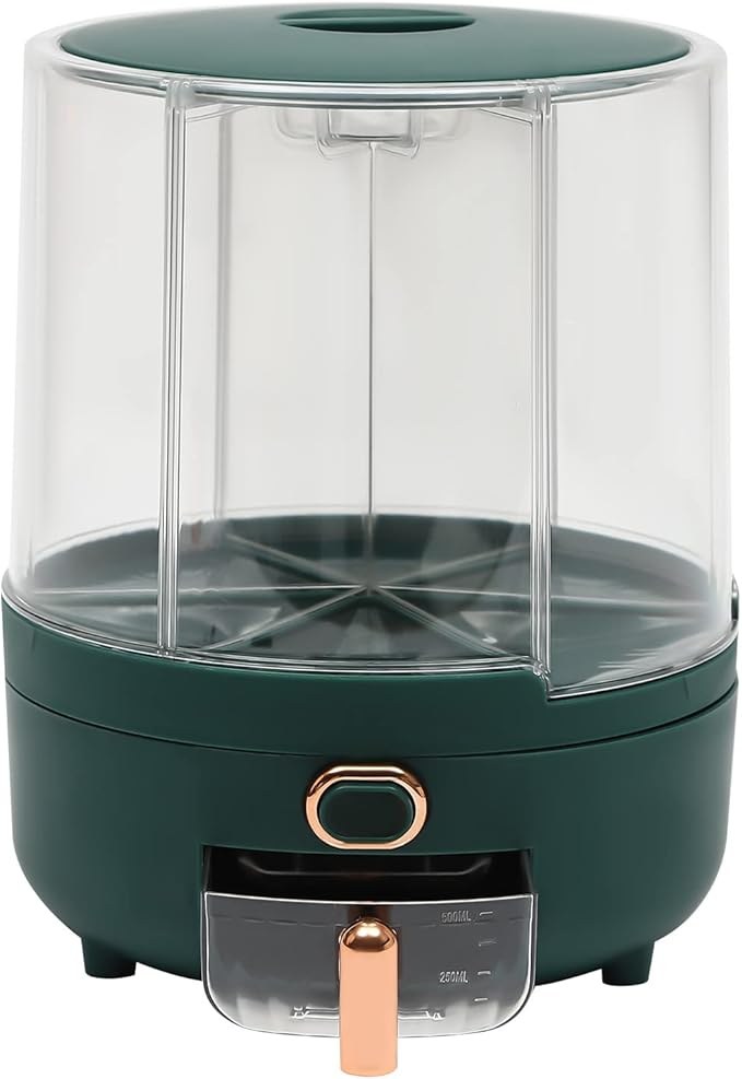 Modern 6-Compartment Rotating Grain Dispenser, 360 Rotating Food Dispenser, One-Click Output, Rice Storage Container (Green 1.4kg)