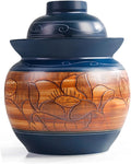 Traditional Chinese Porcelain Pickle Jar, Ceramic Fermenting Jar with Water Seal Airlock Lid, Turnip Kimchi Sauerkraut Fermentation Crock Pickling Pot(3.5kg, BlueA)