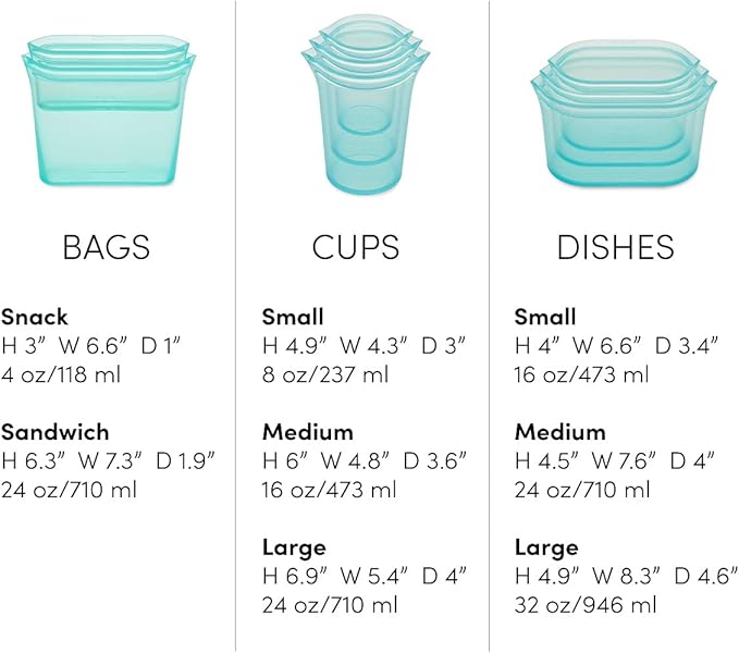 Zip Top Reusable Food Storage Bags | Full Set of 8 [Peach] | 100% Silicone Meal Prep Container | Microwave, Dishwasher and Freezer Safe | Made in the USA