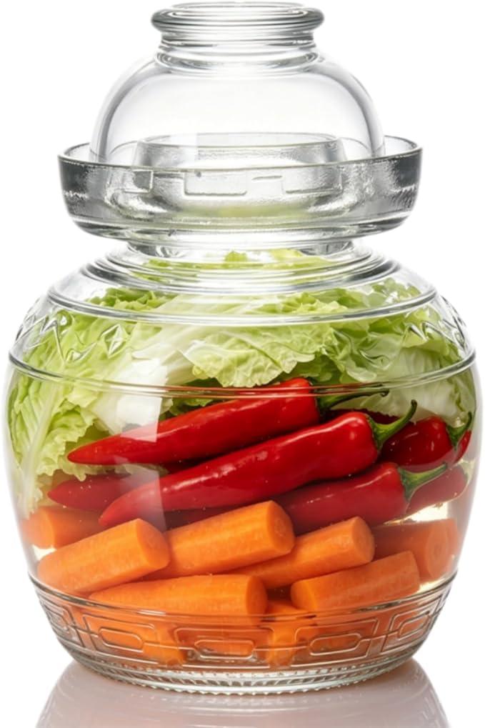 1.5L Glass Jar with Lid Fermentation Jar, Traditional Fermenting Kit Crock with Water Seal Airlock Lid, Pickle Jar for Pickles Kimchi, Sauerkraut, Wine Brewing Kombucha