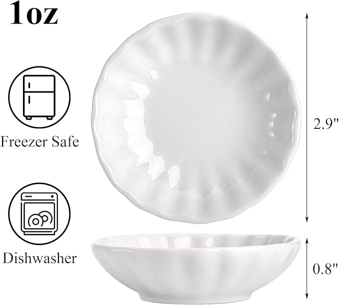 Hiceeden 20 Pack 2.9 Inch Soy Sauce Dish, Ceramic Pinch Bowl 1 Oz, Mini Porcelain Dipping Bowl Plate for Side Dishes, Condiment, Sushi, Ketchup, Appetizer