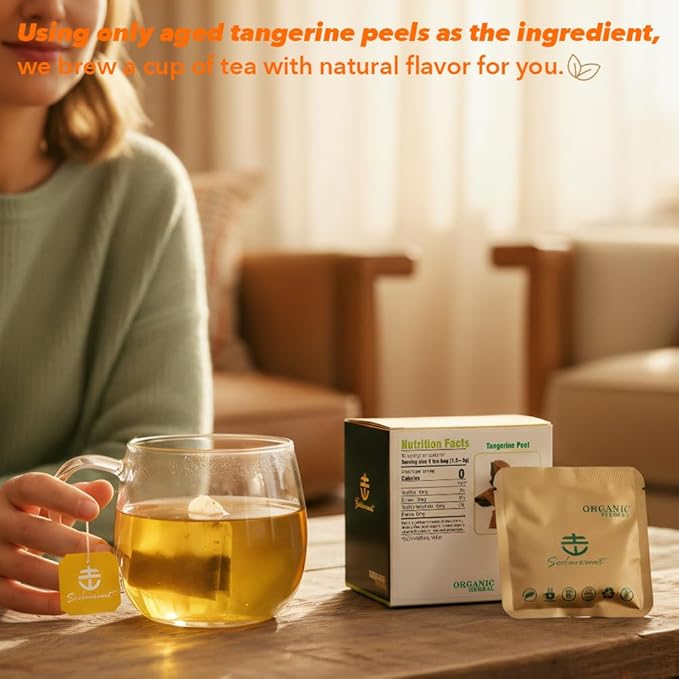 Soilmount - Tangerine Peel Tea - |Chen Pi| - Pure Herbal Tea - Natural, Organic, Non-GMO, Clean Ingredients, Caffeine Free (18 Tea Bags, Box 1)