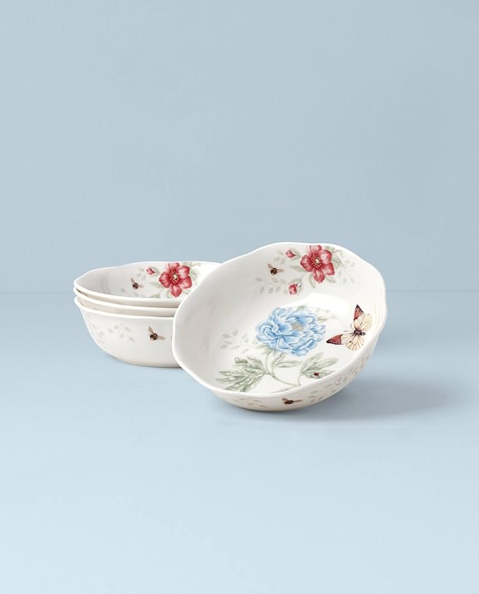 Lenox Butterfly Meadow Soup Bowls Set of 4, Service For 4, Dishwasher Safe, 32-Fl Oz Capacity, 7.75-Inch Diameter, 4-Piece Soup Bowl Set