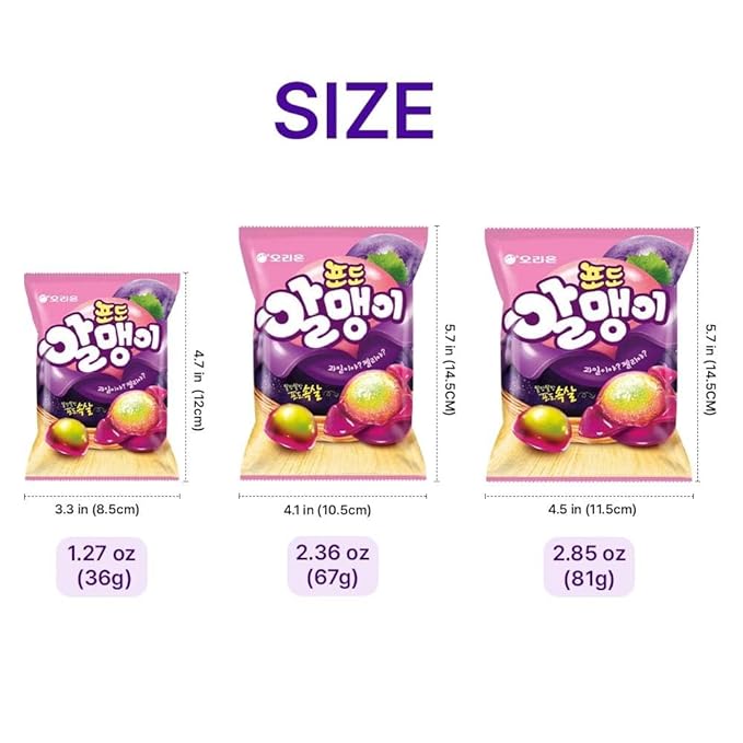 Korean Fruit Jelly Candy – Assorted Chewy Gummy Snacks – 5 Fruity Flavors (Grape, Plum, Lychee, Kiwi, Mango) – Individually Wrapped – Perfect for Kids & Adults – 알맹이젤리 (Mango–1.26oz(36g) × 6pack)