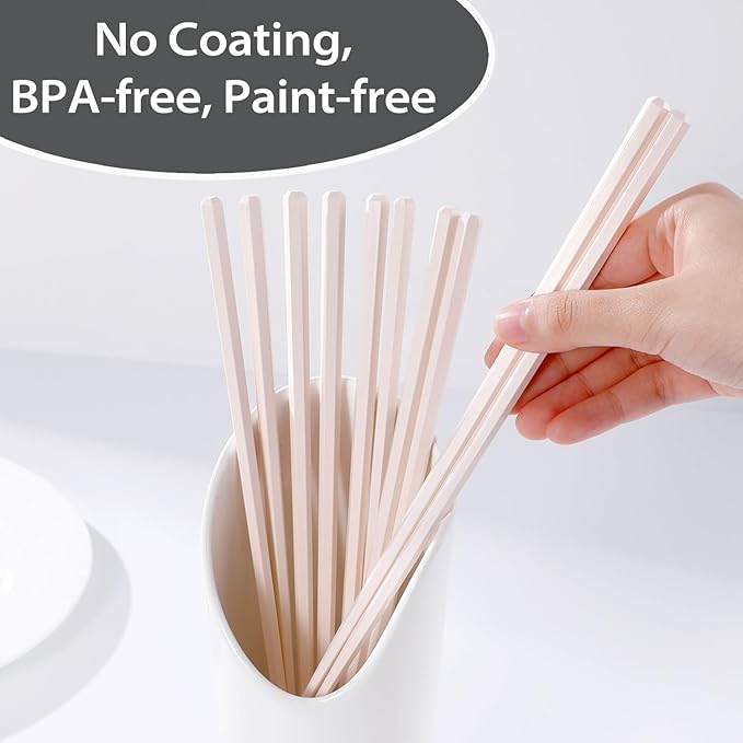 10 Pairs Fiberglass Chopsticks Non-Slip Tips, Dishwasher Safe & Reusable Japanese Korean Chopsticks for Sushi Ramen, 9.63 inch/24.5cm Chop Sticks for Family Restaurant - White