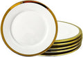 Salad & Dessert Plates, Set of 6, 8 inch, White Porcelain with Gold Trim, Elegant Ceramic Appetizer Plates for Bread, Snack and Finger Food, Round Serving Dishes for Wedding & Dinner Party